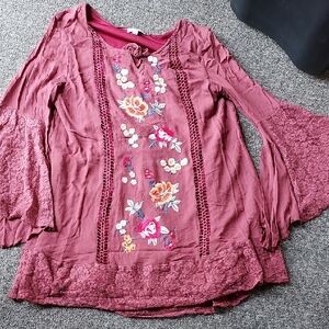 Umgee Dark Pink/ Light Burgandy 3/4 Sleeve Embellished Blouse